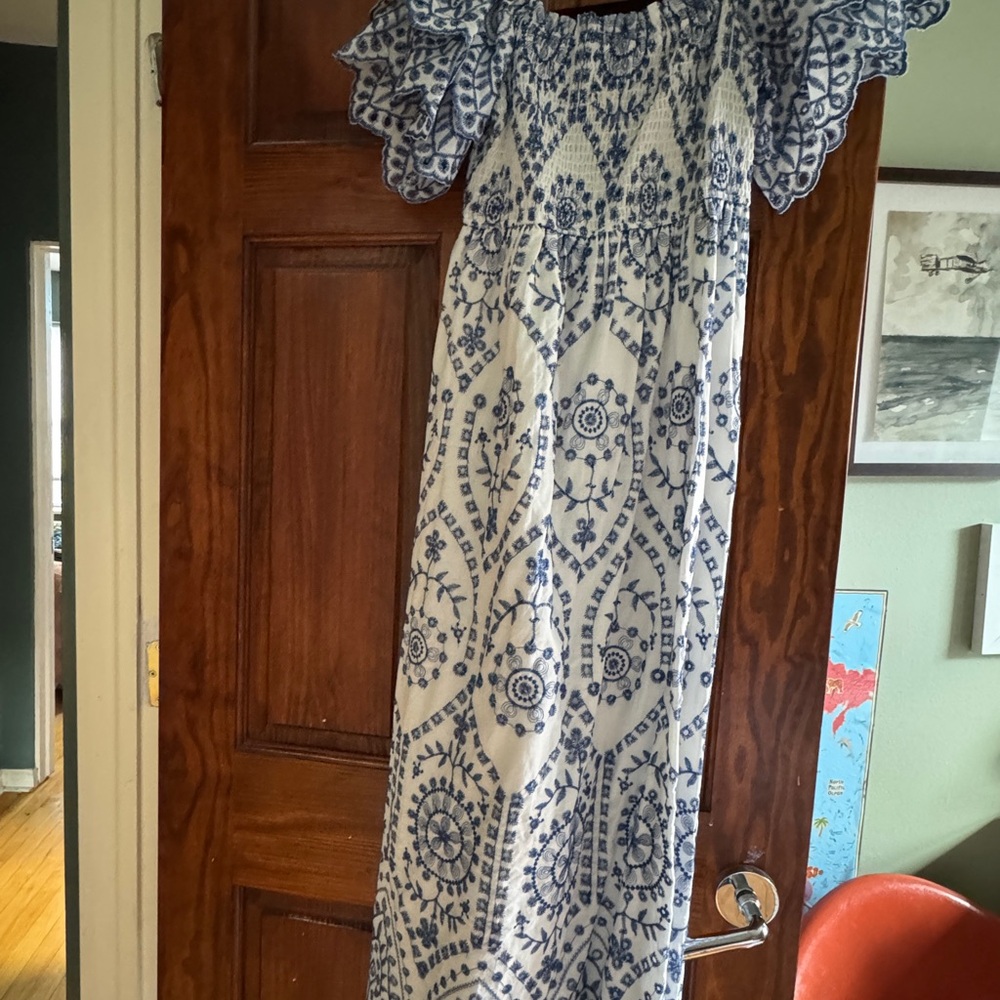 Blue and White Patterned Maxi Dress